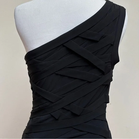 Tadashi Shoji One Shoulder Bodycon Mini Dress Size Small - Black - Picture 5 of 9